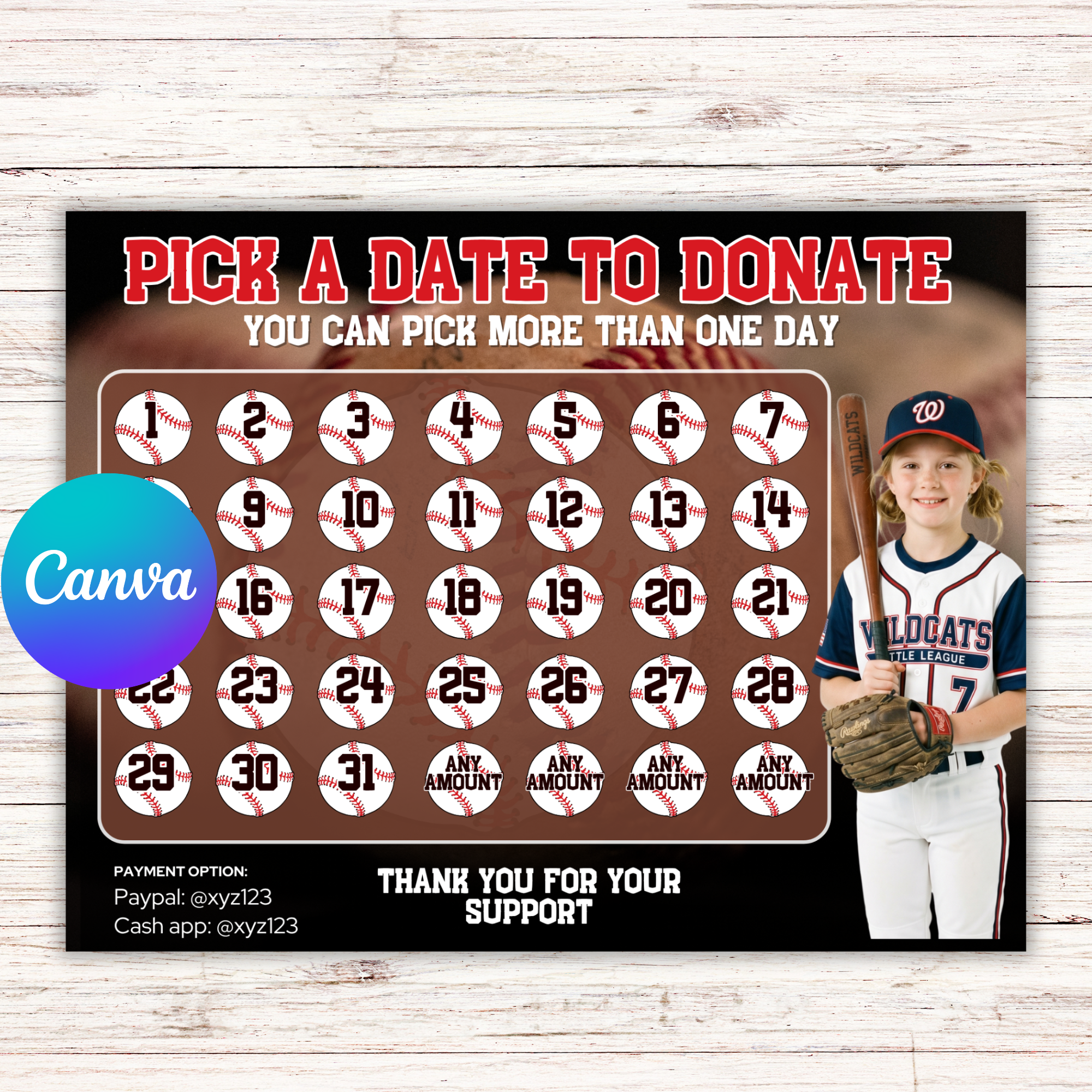 Baseball Calendar Fundraiser Templae Baseball Fundraiser Calendar, Baseball Fundraiser Template, Pick a Date To Donate, Baseball Calendar Fundraiser, Baseball Fundraising