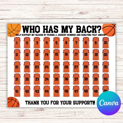 Editable Basketball Fundraiser Template, who has my back Fundraiser Template, Calendar Fundraiser Template, pick a date to donate, pay the date, black out my board, Basketball calendar, Basketball
