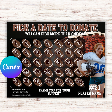 Football Fundraiser Calendar, Football Fundraiser Template, Pick a Date To Donate, Football Calendar Fundraiser, Football Fundraising