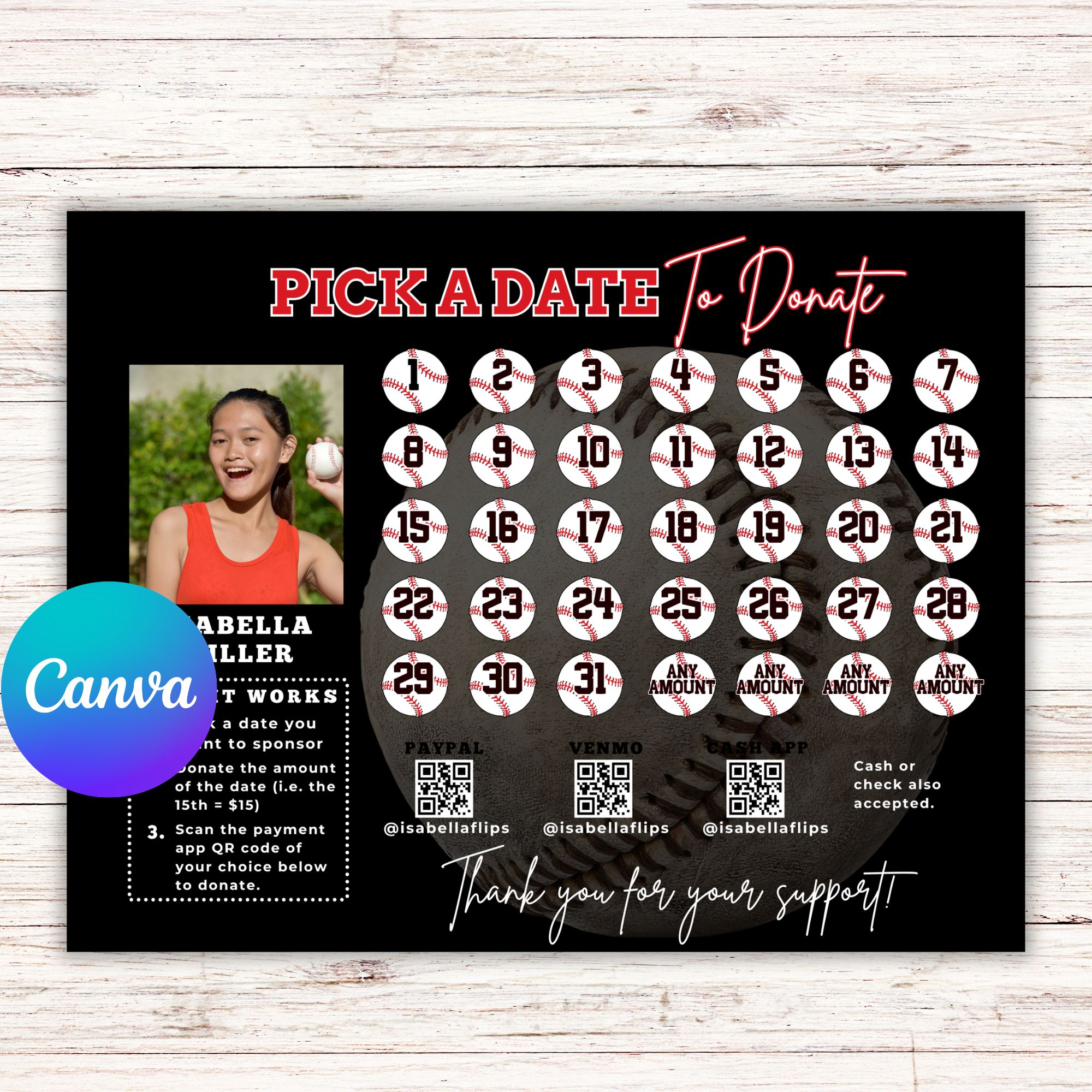 Pick a Date To Donate Baseball Fundraiser Editable Pick a Date To Donate Baseball Fundraiser Template,Fundraiser Calendar Template Baseball, Pay the Date, Baseball fundraiser