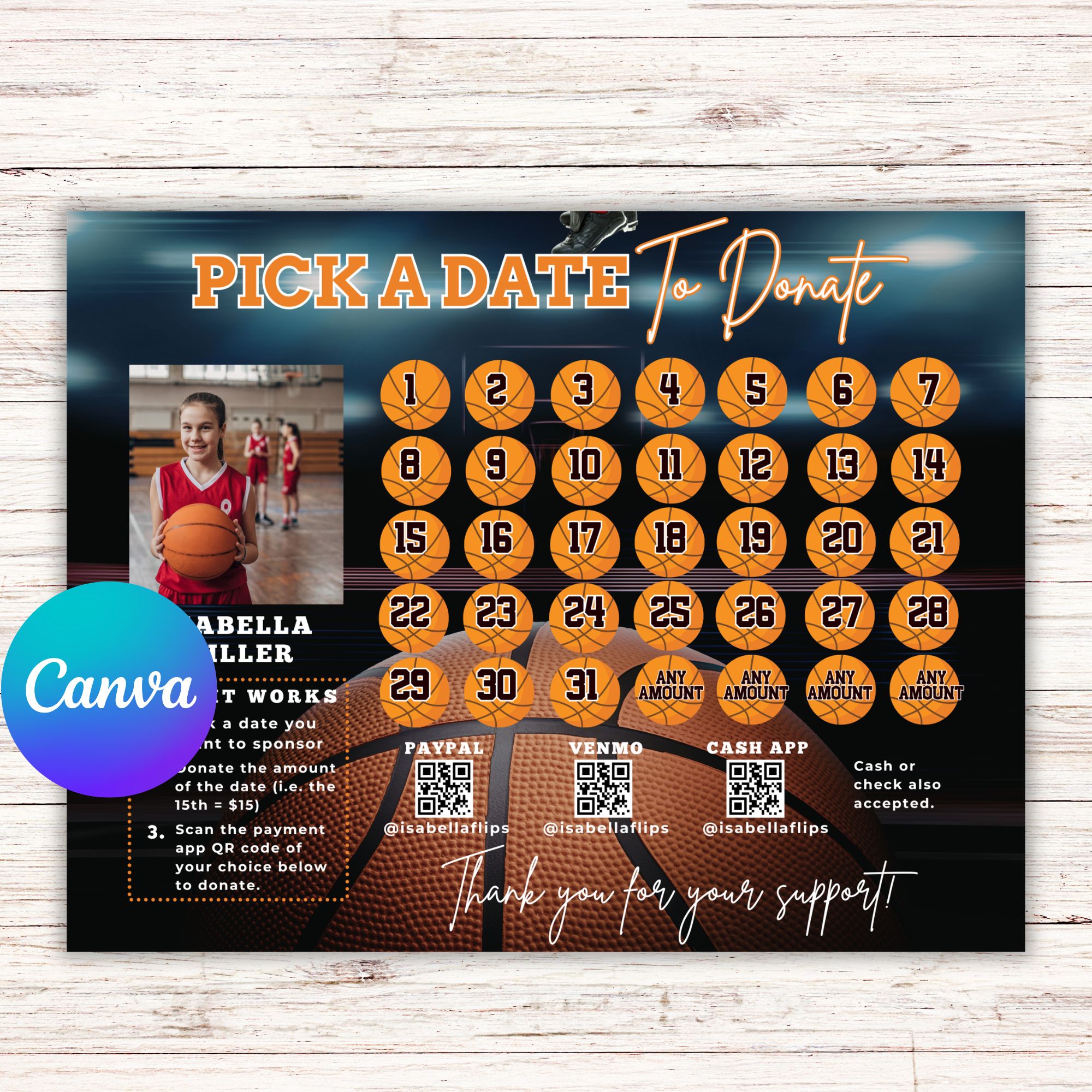 Pick a Date To Donate Basketball Fundraiser Editable Pick a Date To Donate Basektball Fundraiser Template, Fundraiser Calendar Template Basektball, Pay the Date, Basektball fundraiser