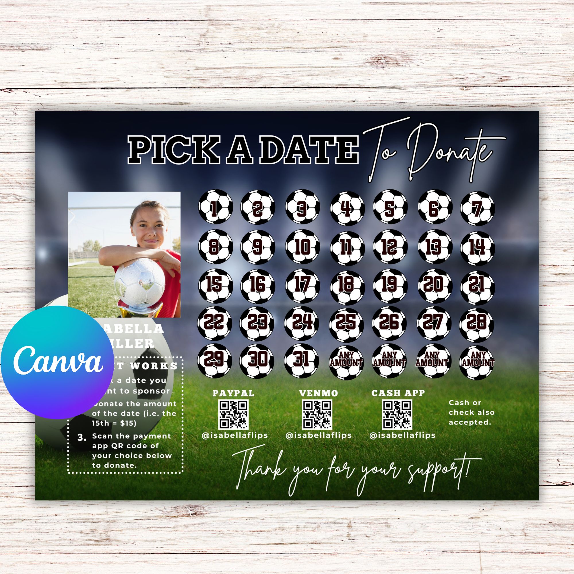 Pick a Date To Donate Soccer Fundraiser Editable Pick a Date To Donate Soccer Fundraiser Template, Fundraiser Calendar Template Soccer, Pay the Date, Soccer fundraiser