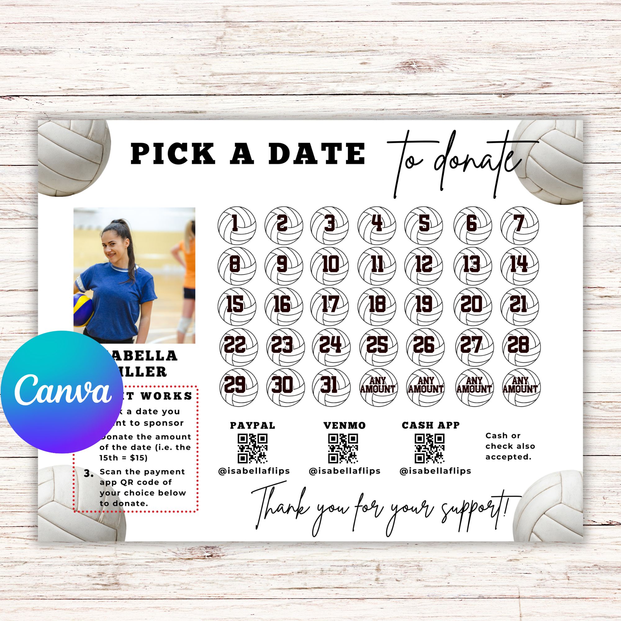 Pick a Date To Donate Volleyball Fundraiser Editable Pick a Date To Donate Volleyball Fundraiser Template, Fundraiser Calendar Template Volleyball, Pay the Date, Volleyball fundraiser