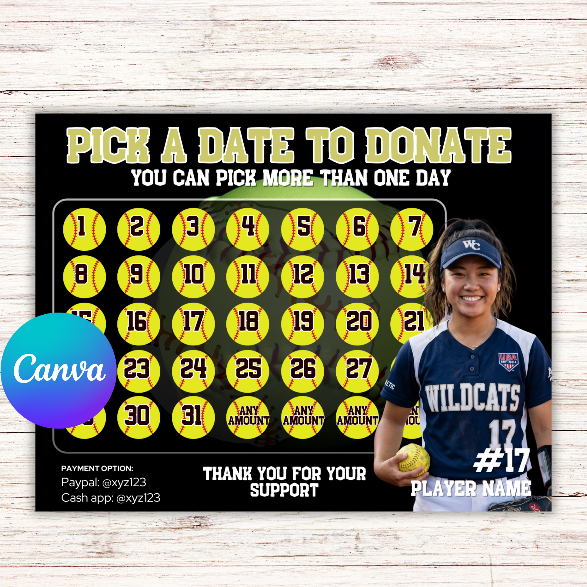 Softball Calendar Fundraiser Templae Softball Fundraiser Calendar, Softball Fundraiser Template, Pick a Date To Donate, Softball Calendar Fundraiser, Softball Fundraising