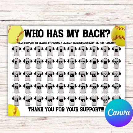Editable Softball Fundraiser Template, who has my back Fundraiser Template, Calendar Fundraiser Template, pick a date to donate, pay the date, black out my board, Softball calendar, Softball