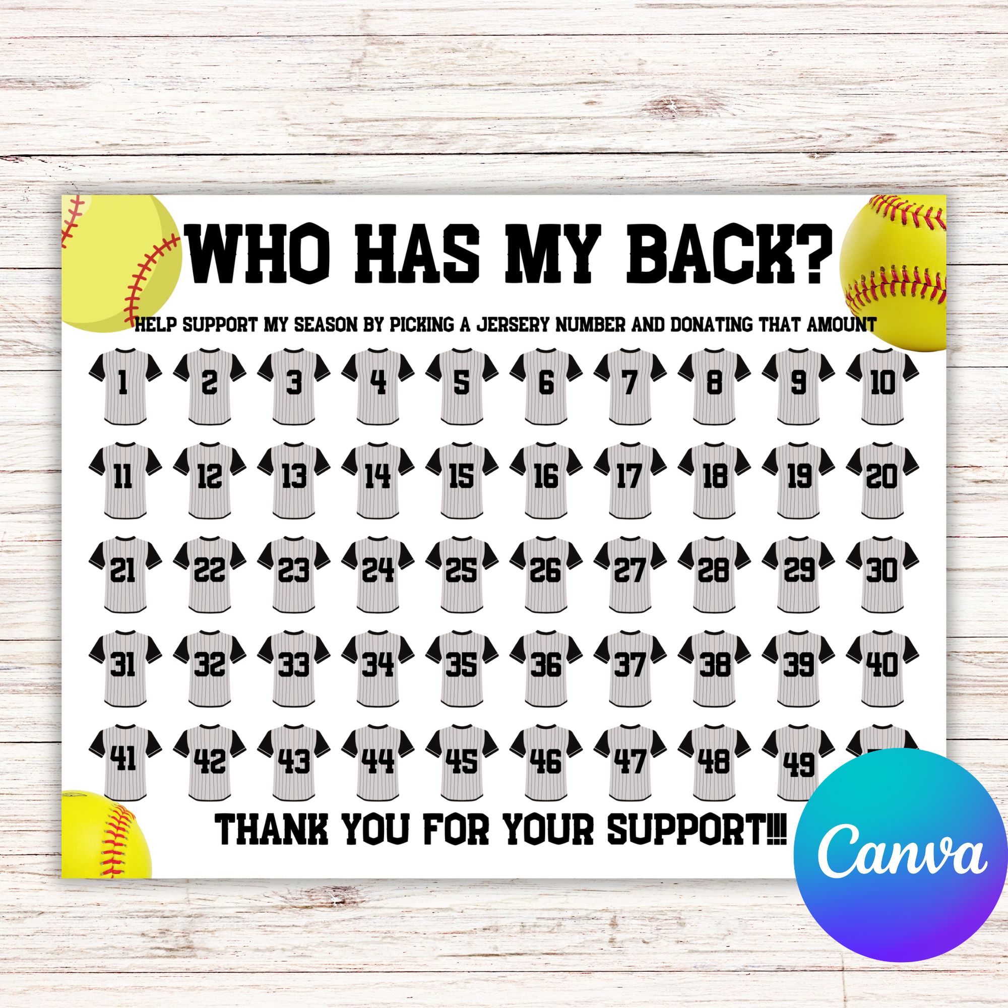 Softball fundraiser template Editable Softball Fundraiser Template, who has my back Fundraiser Template, Calendar Fundraiser Template, pick a date to donate, pay the date, black out my board, Softball calendar, Softball