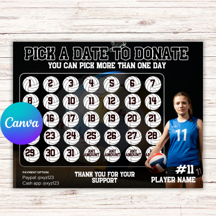 Volleyball Fundraiser Calendar, Volleyball Fundraiser Template, Pick a Date To Donate, Volleyball Calendar Fundraiser, Volleyball Fundraising